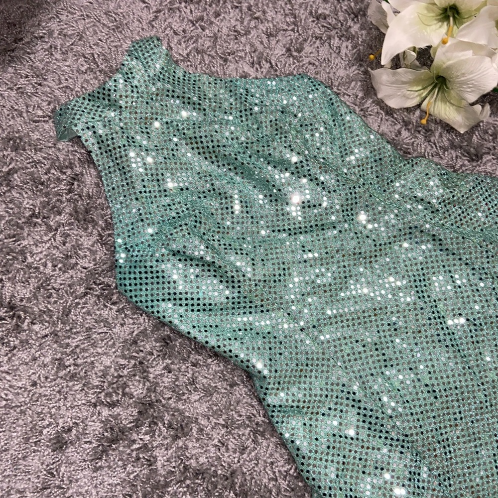 579 vintage minty seafoam sequin dress